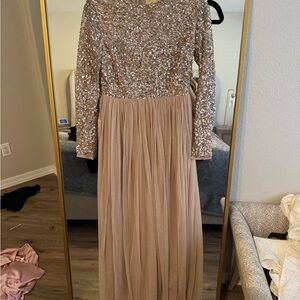 Sequin Long Sleeve Gown